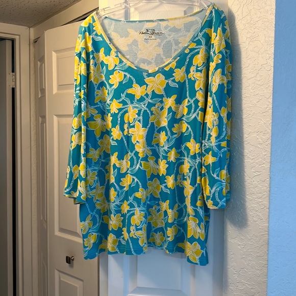 Palm Grove Woman Tops - PALM GROVE WOMAN 3X FLORAL 3/4 SLEEVE V NECK TOP